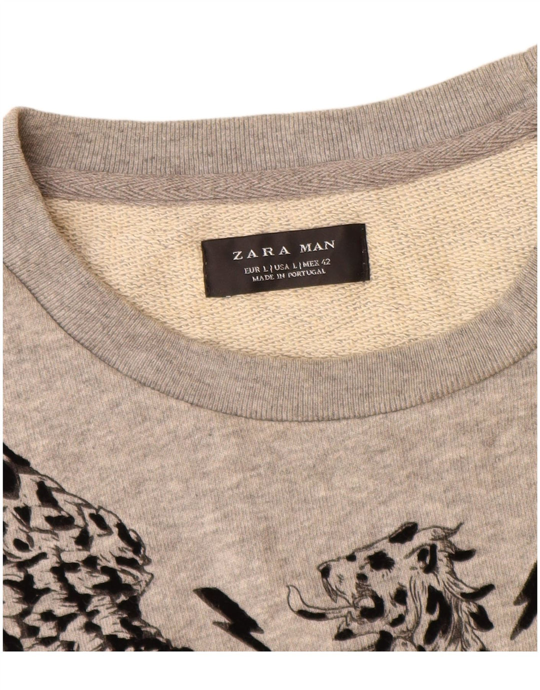 Zara Herren-Sweatshirt mit Grafik, Größe L, Grau