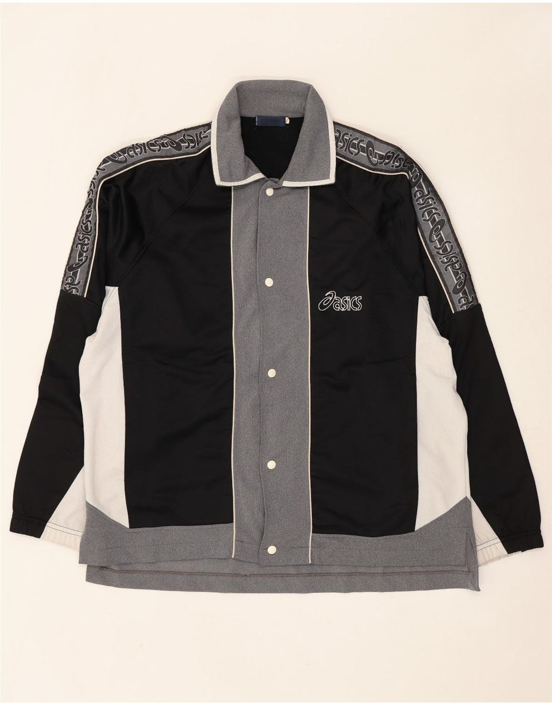 Asics Herren-Trainingsanzug mit grafischem Oberteil, groß, Schwarz, Farbblock