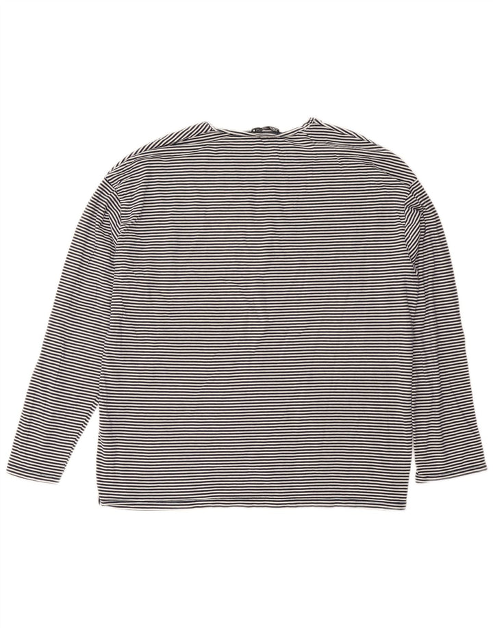 Zara Damen Übergroßes Top Langarm UK 10 Small Marineblau Nadelstreifen