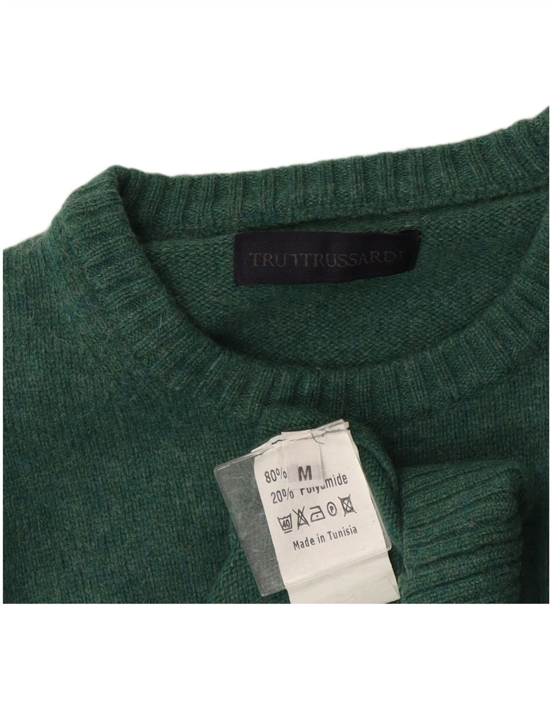 Trussardi Herren-Pullover mit Rundhalsausschnitt, mittelgrüne Wolle