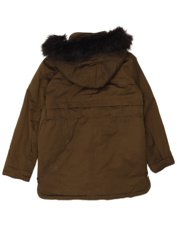 Zara Mädchen-Parka mit Kapuze, 13–14 Jahre, Khaki, Baumwolle