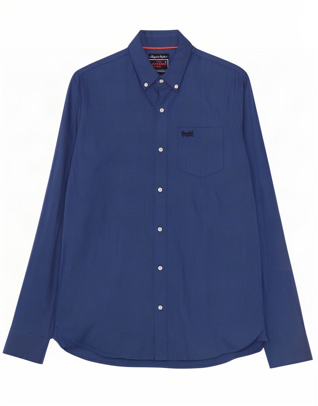 Superdry Herren-Hemd aus mittelblauer Gingham-Baumwolle in Marineblau