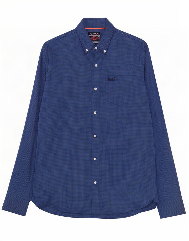 Superdry Herren-Hemd aus mittelblauer Gingham-Baumwolle in Marineblau