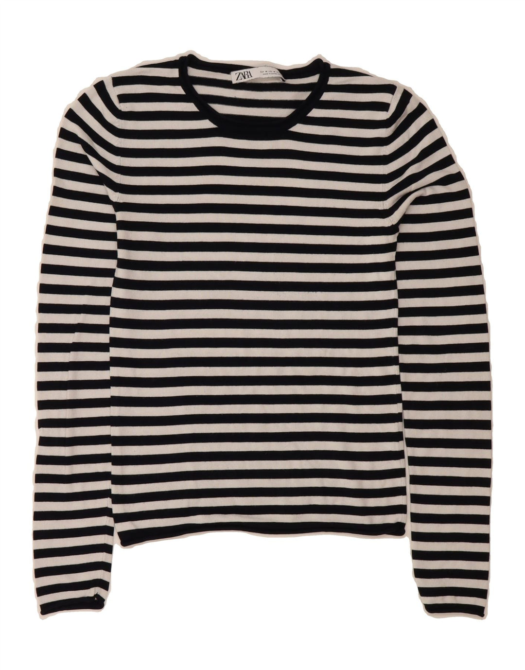 ZARA Womens Crew Neck Jumper Sweater UK 12 Medium White Striped Vintage Zara and Second-Hand Zara from Messina Hembry 