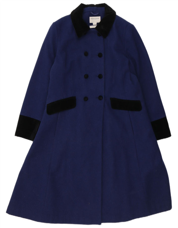 Monsoon Damen Zweireihiger Mantel UK 16 Große blaue Wolle