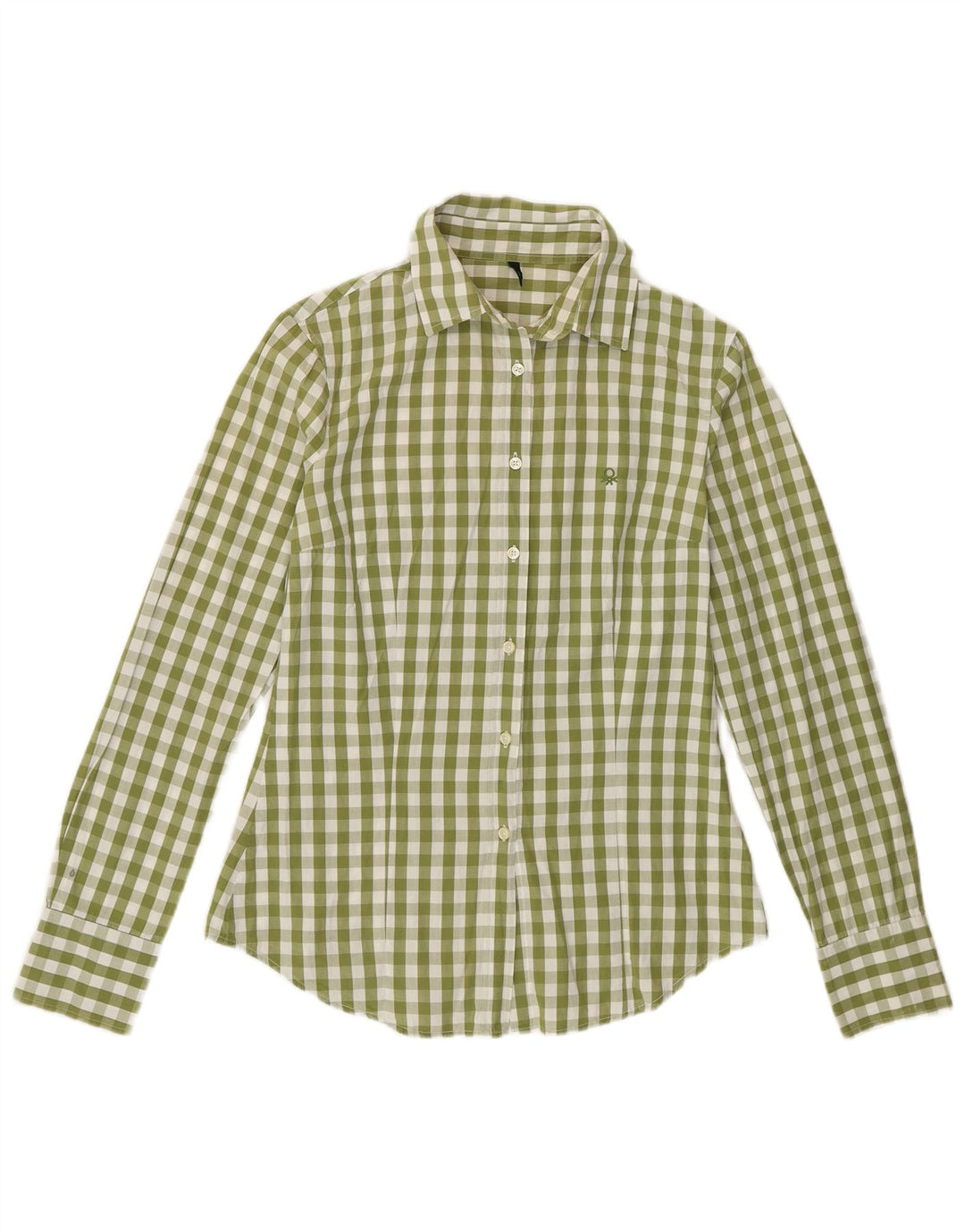 BENETTON Damen-Hemd UK 12 aus mittelgrüner Gingham-Baumwolle