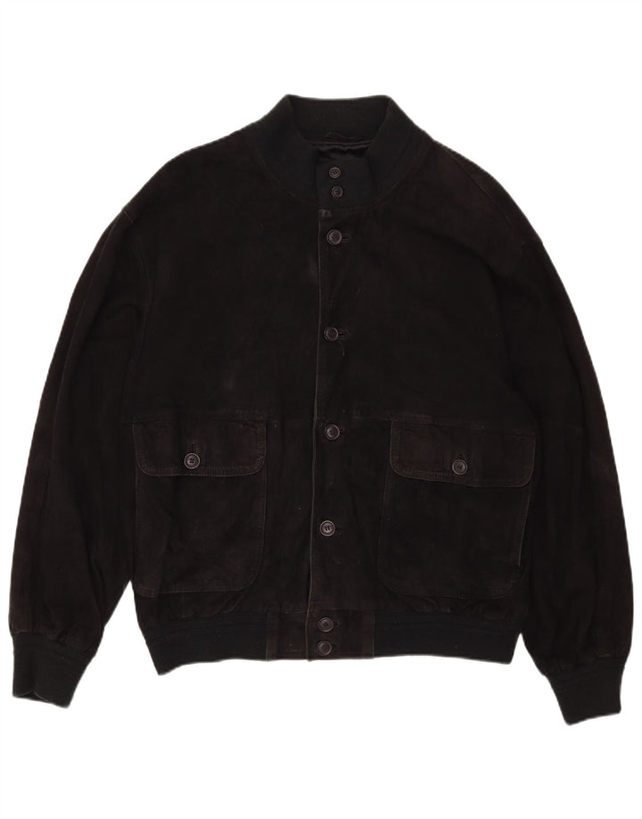 Vintage Herren Wildleder Bomberjacke UK 40 Großes schwarzes Leder
