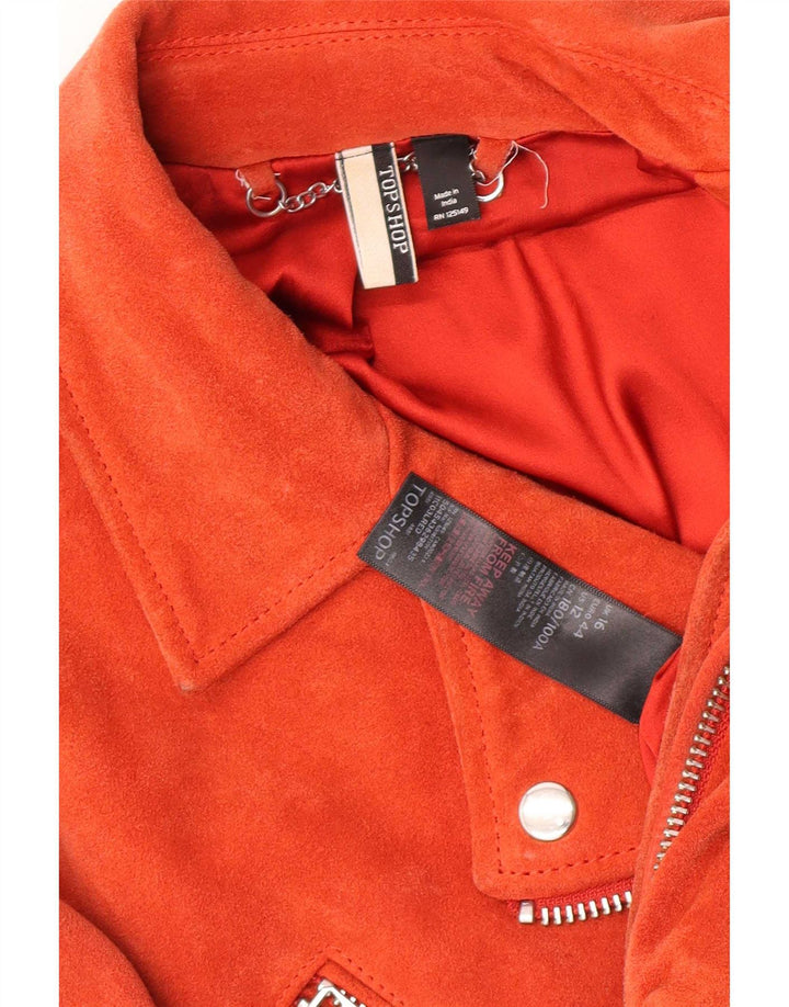 Topshop Damen-Bikerjacke aus Wildleder, Gr. 16, großes rosafarbenes Leder