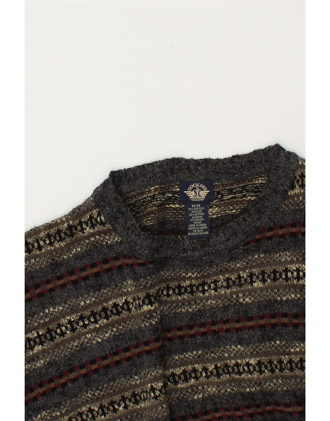 DOCKERS Herren-Pullover mit Rundhalsausschnitt, Mittelgrau, Fair-Isle-Acryl