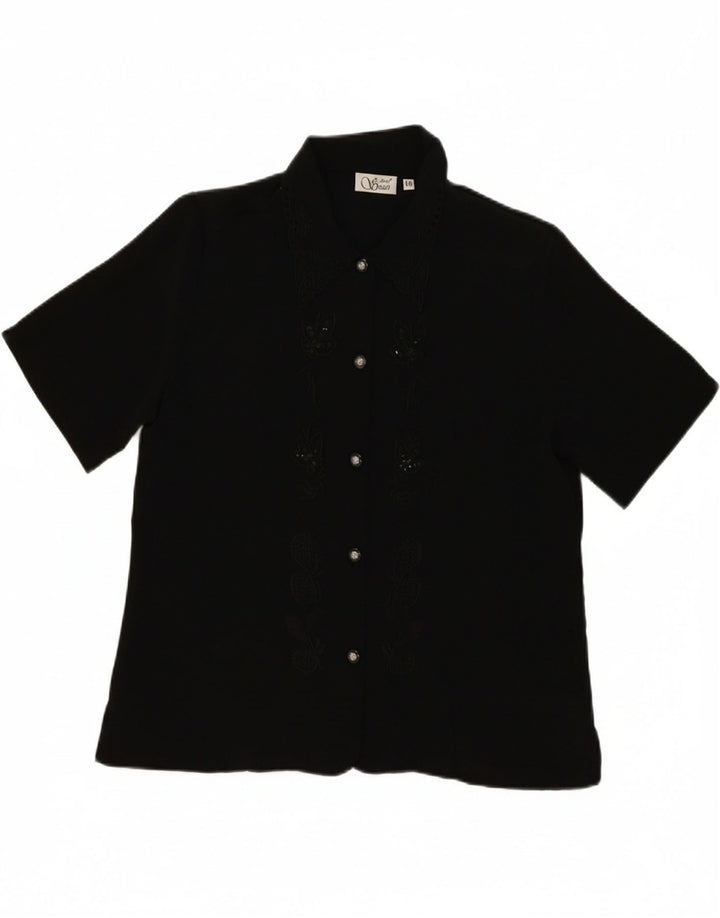 VINTAGE Womens Short Sleeve Shirt Blouse UK 16 Large Black Polyester Vintage Vintage and Second-Hand Vintage from Messina Hembry 