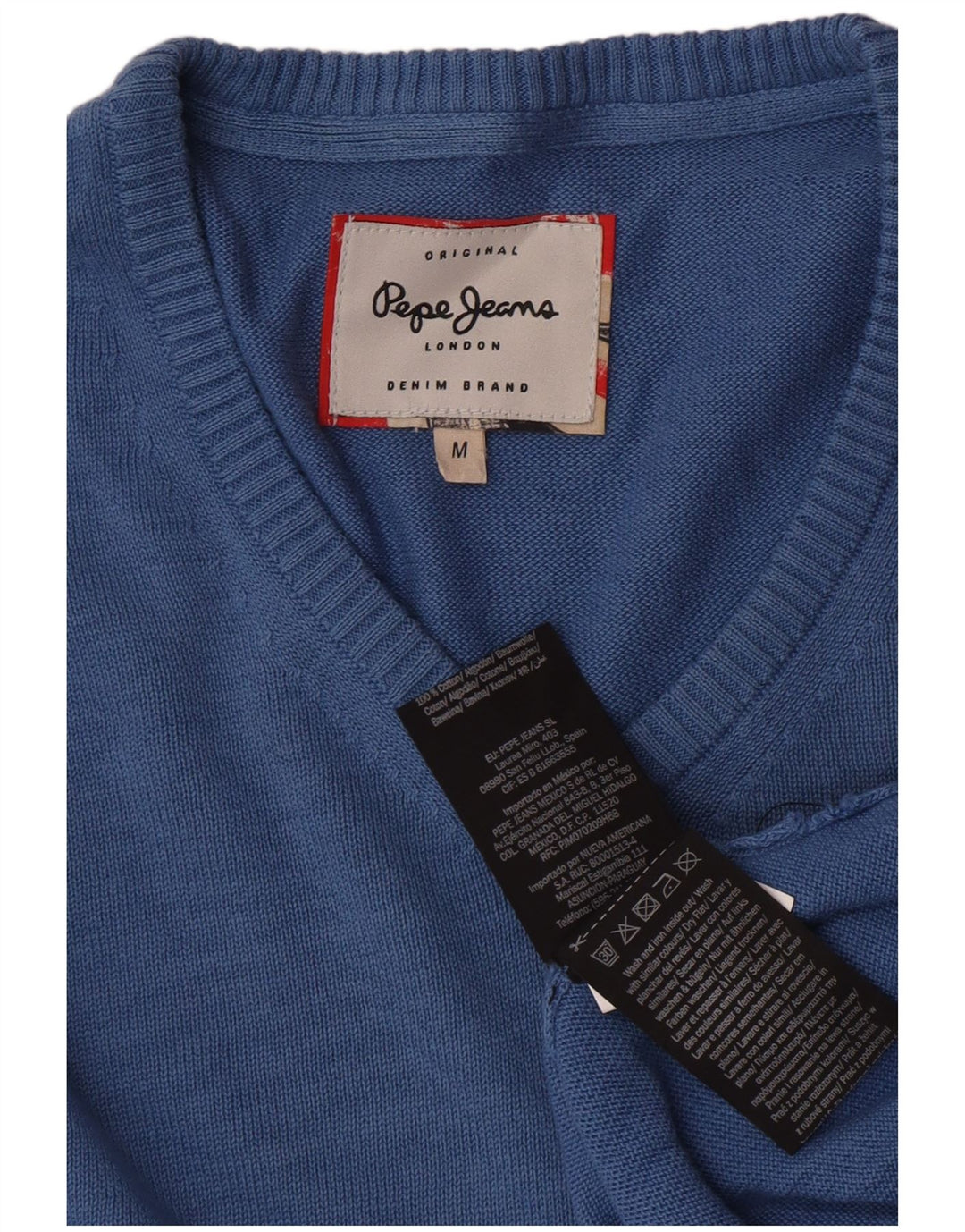 PEPE Jeans Herren-Pullover mit V-Ausschnitt aus mittelblauer Baumwolle