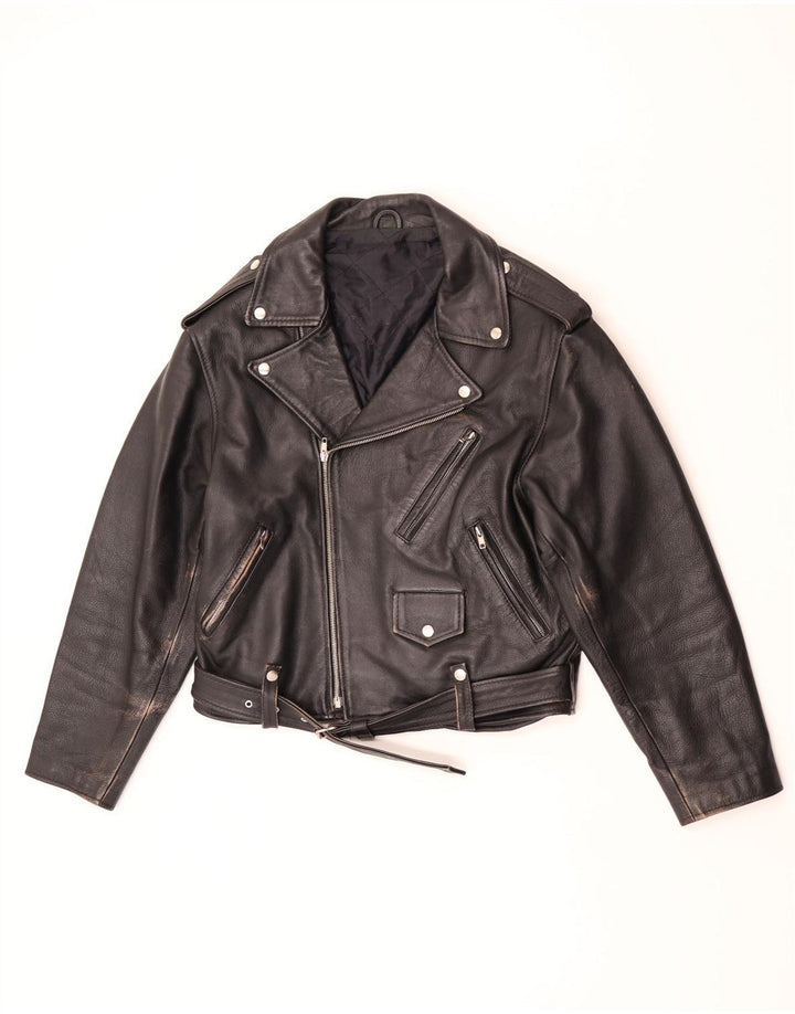 Vintage Herren Leder Bikerjacke UK 36 Kleines schwarzes Leder