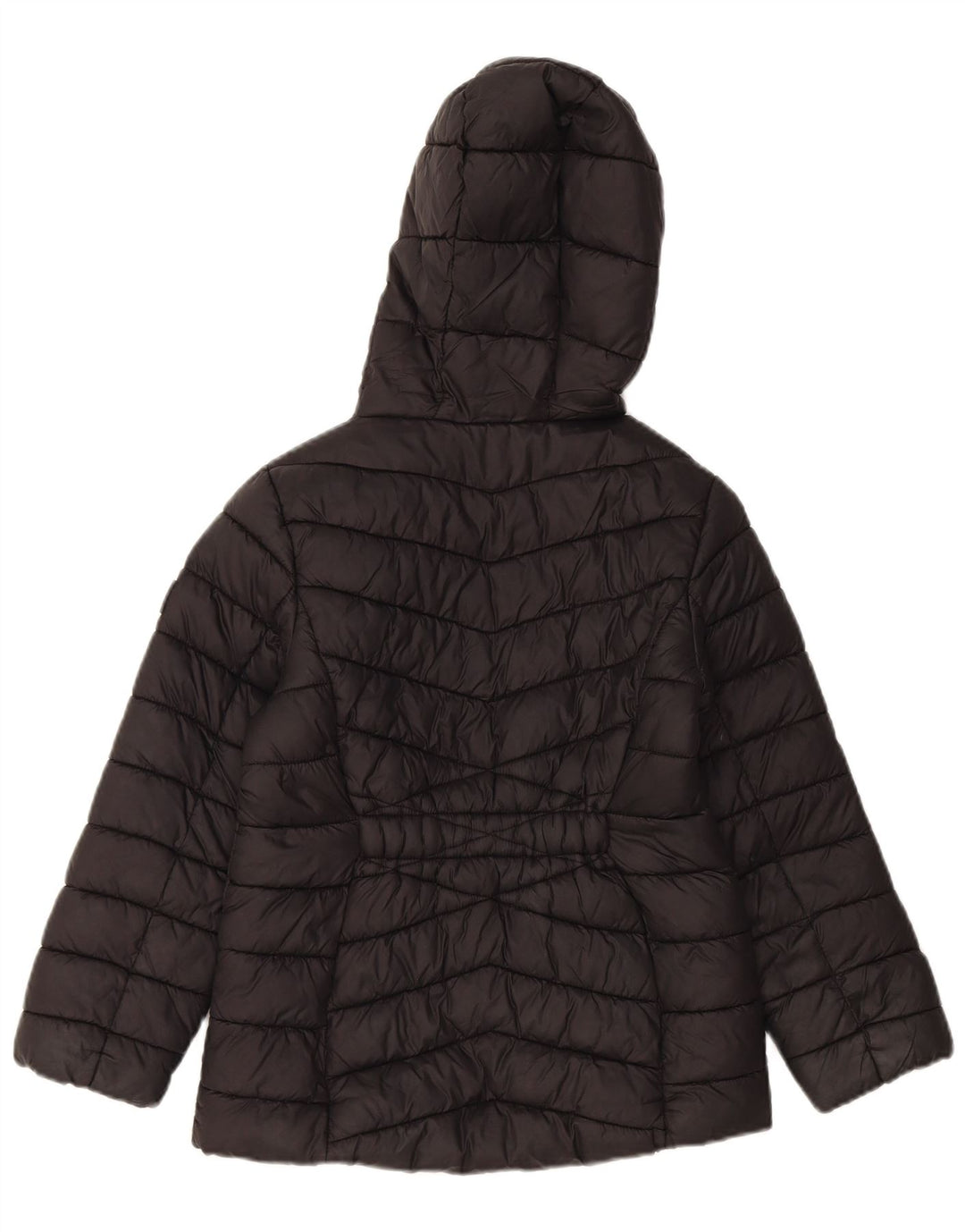 DKNY Girls Hooded Padded Jacket 7-8 Years Small Black Nylon