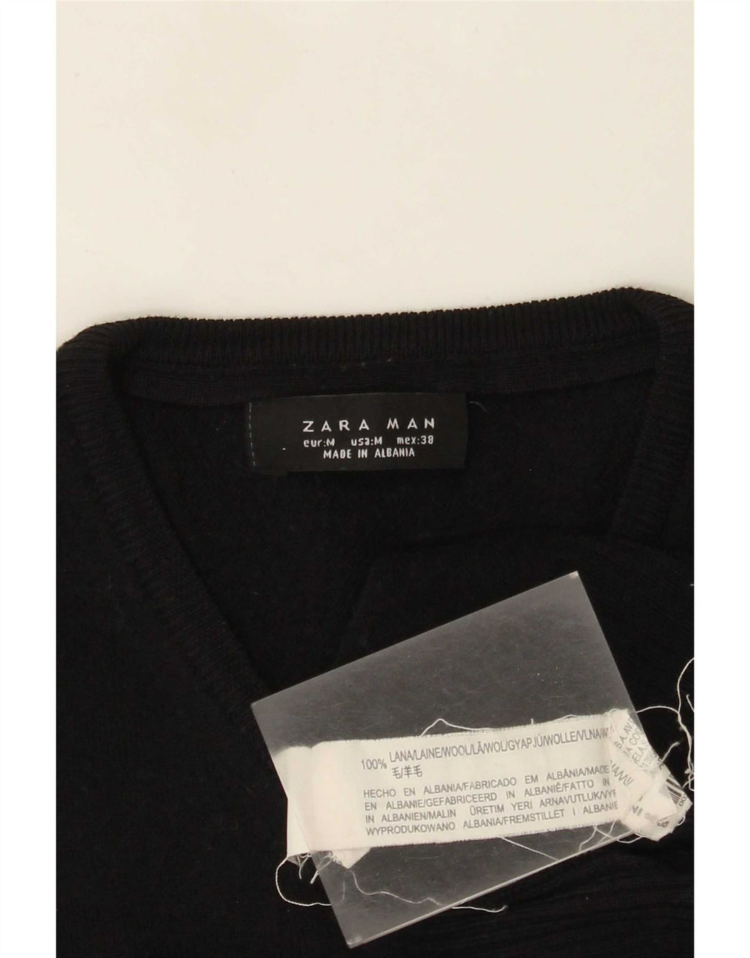Zara Herren-Pullover mit V-Ausschnitt aus mittelschwarzer Wolle