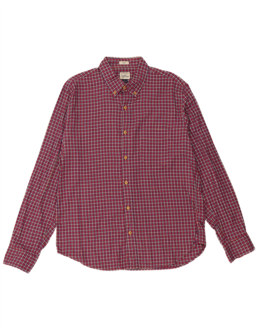 J. CREW Herren-Flanellhemd, schmale Passform, groß, rot kariert, Baumwolle