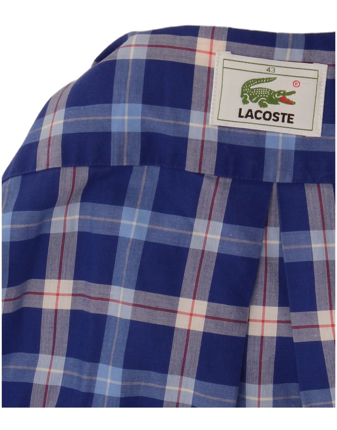 Lacoste Herren-Kurzarmhemd, Größe 43, groß, blau kariert