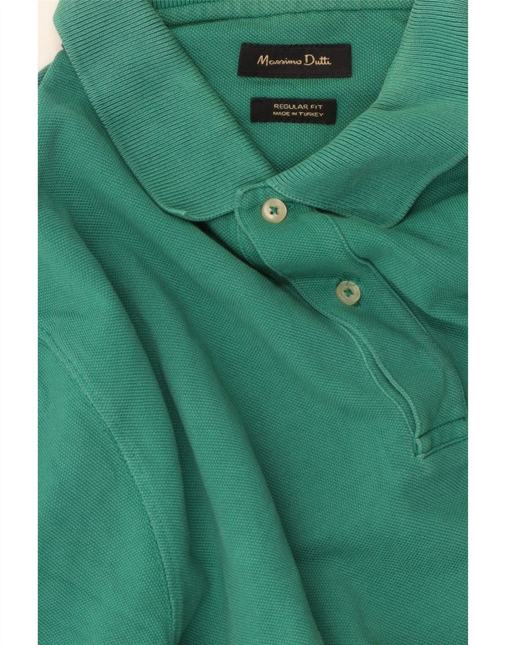 Massimo Dutti Herren-Poloshirt mit normaler Passform, mittelgrüne Baumwolle