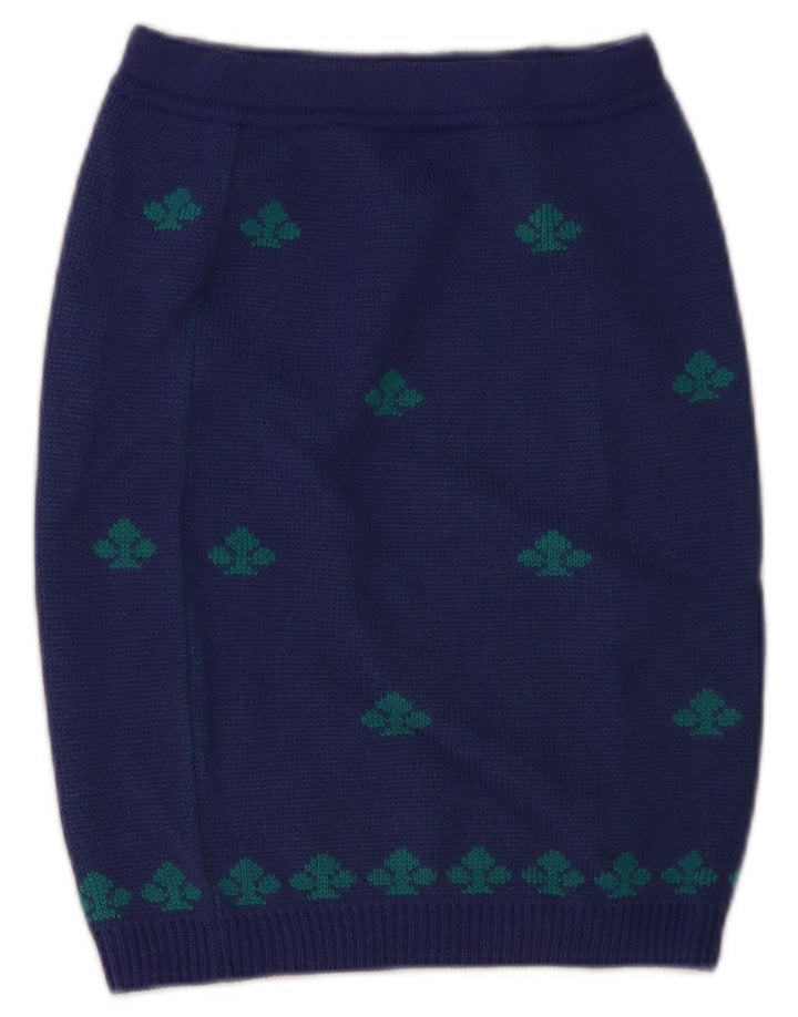 Stefanel Damen-Strick-Bleistiftrock W28 Mittelblaue geometrische Wolle