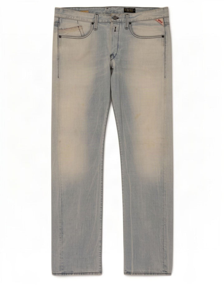 Replay Herren Straight Jeans W36 L34 Blaue Baumwolle
