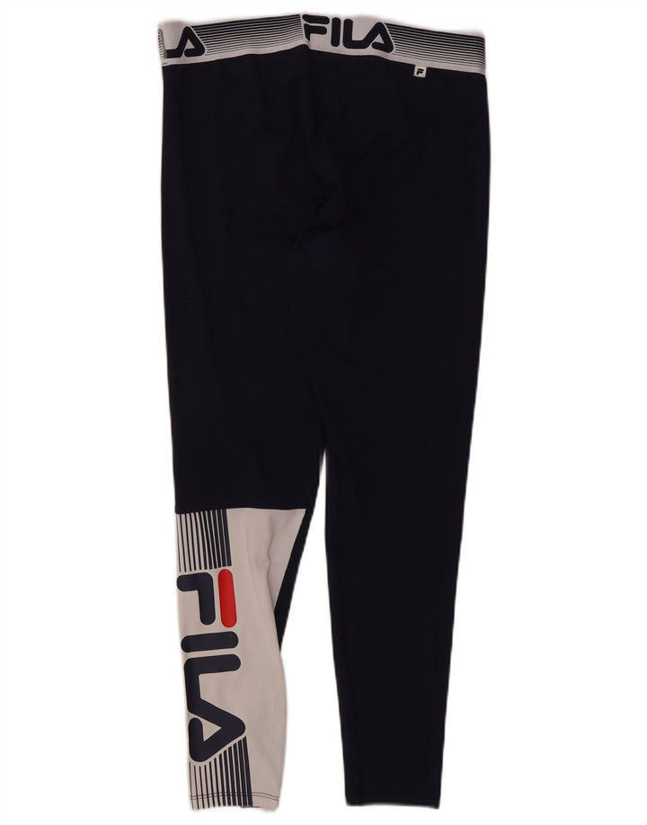 Fila Damen Grafik-Leggings UK 14 Medium Marineblau Colourblock Polyester