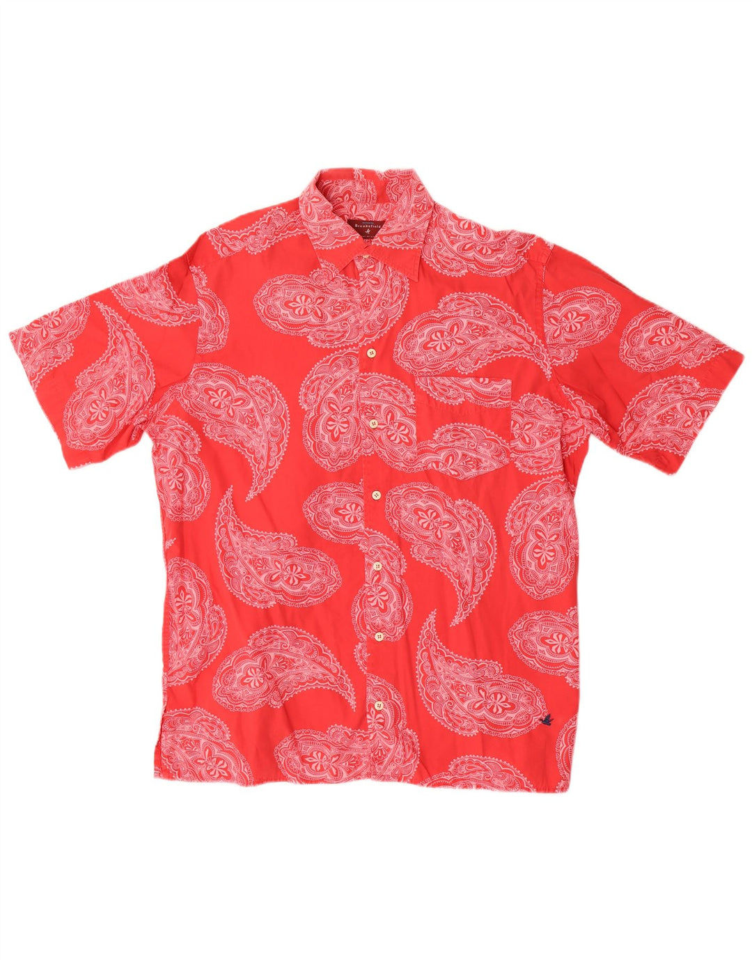 Brooksfield Herren-Kurzarmhemd aus mittelroter Paisley-Baumwolle