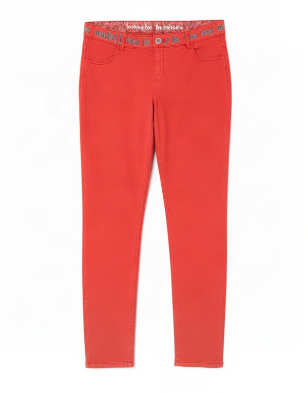 Desigual Womens Graphic Slim Casual Trousers W34 L30 Red Cotton