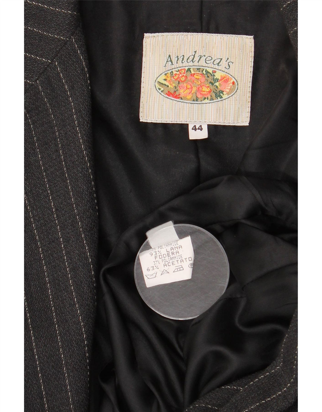Andrea's Zweireihiger Damen-Blazer IT 44 Mittelschwarzer Nadelstreifen