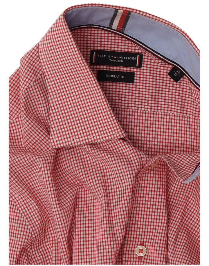 Tommy Hilfiger Herren-Hemd mit normaler Passform, Größe 38 15, mittelroter Gingham-Karo