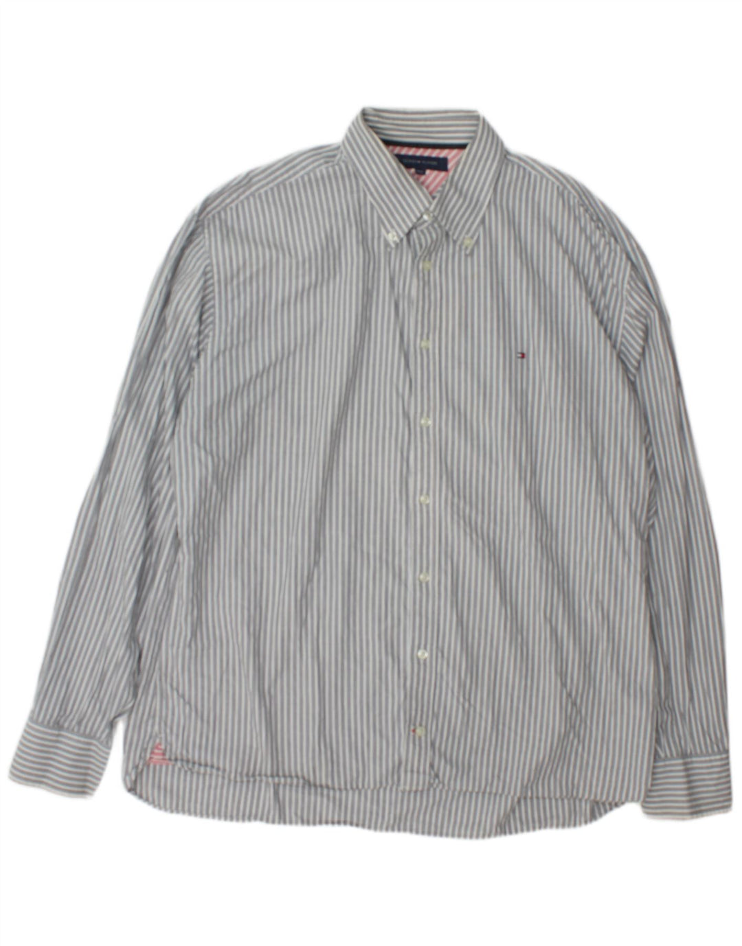 Tommy Hilfiger Herrenhemd 2XL grau gestreift aus Baumwolle