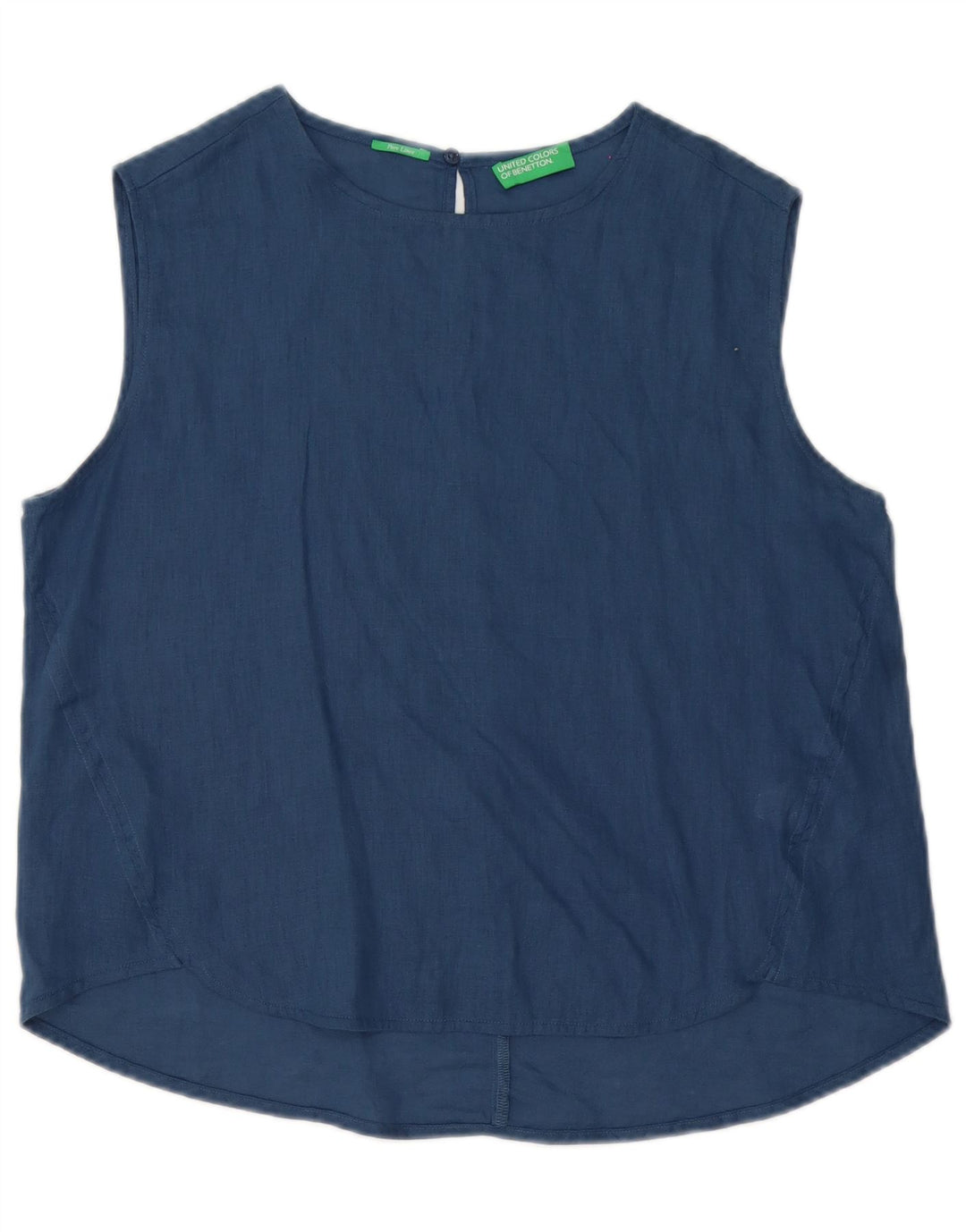 Benetton Damen-Bluse, ärmellos, übergroß, Gr. 10, Größe S, Marineblau, Leinen