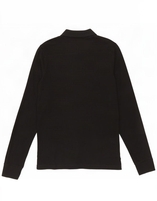 French Connection Herren-Langarm-Poloshirt aus mittelschwarzer Baumwolle