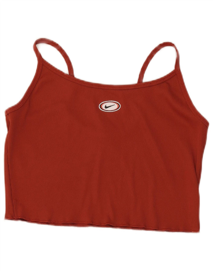 NIKE Damen Crop Cami Top UK 14 Large Kastanienbraunes Polyester