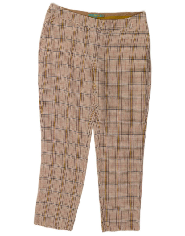 Boden Gerade Chino-Hose für Damen, UK 14, Größe L, W34, L28, beige kariertes Leinen