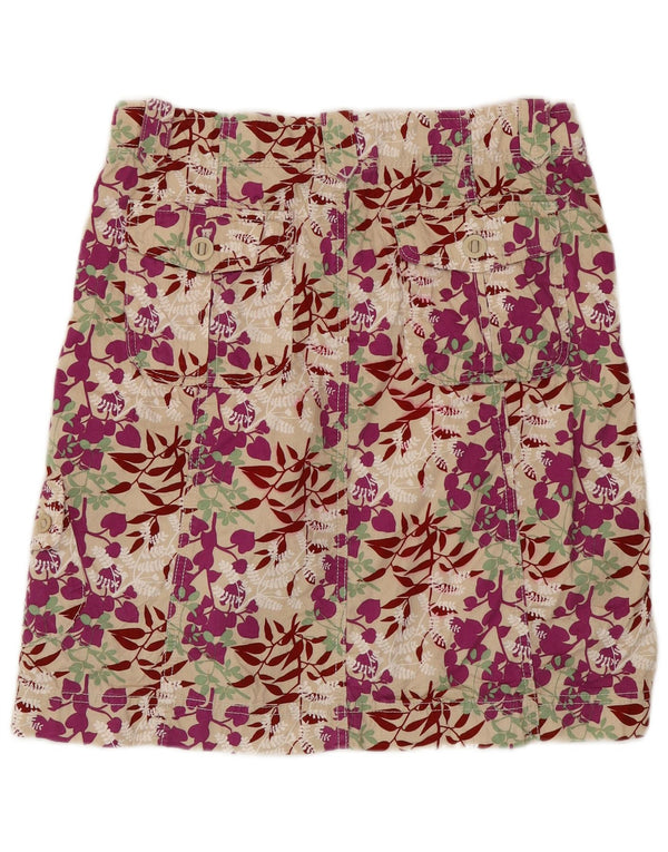 EDDIE BAUER Damen A-Linienrock US 8 Medium W30 Beige geblümte Baumwolle