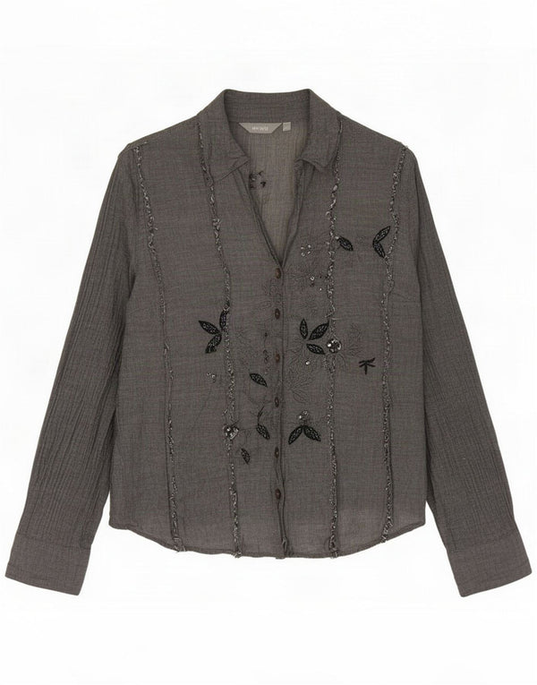 Marks & Spencer Damen Per Una Hemdbluse UK 12 Mittelgraues Blumenmuster