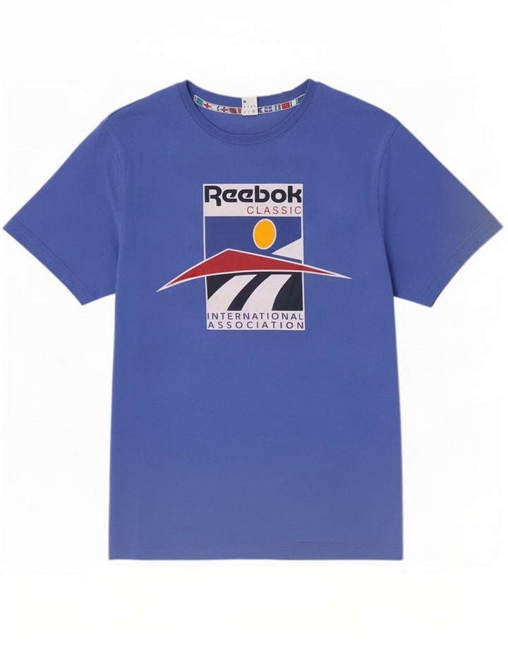 Reebok Herren Grafik-T-Shirt-Oberteil aus mittelblauer Baumwolle