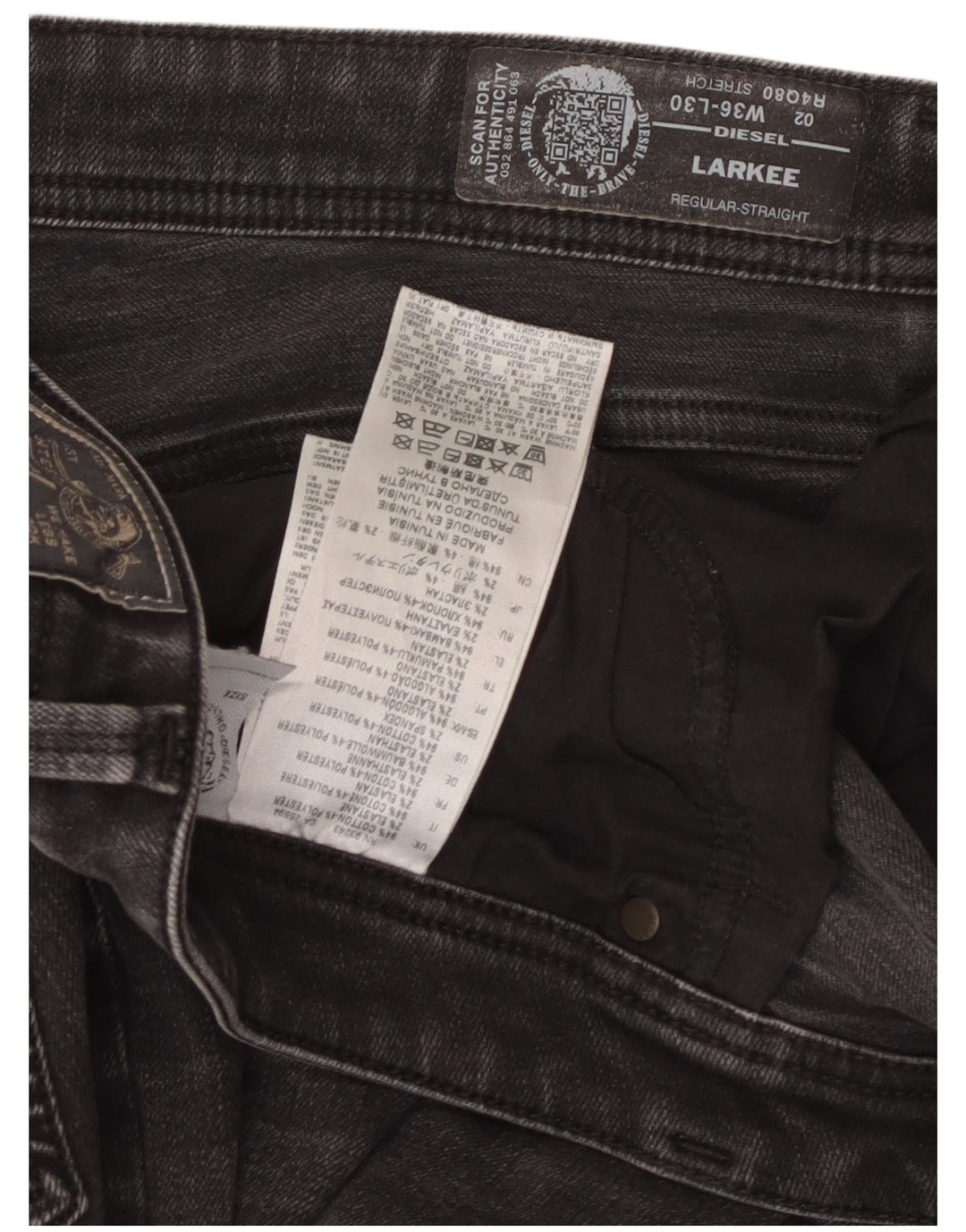 Diesel Damen Larkee Regular Straight Jeans W36 L30 Schwarze Baumwolle