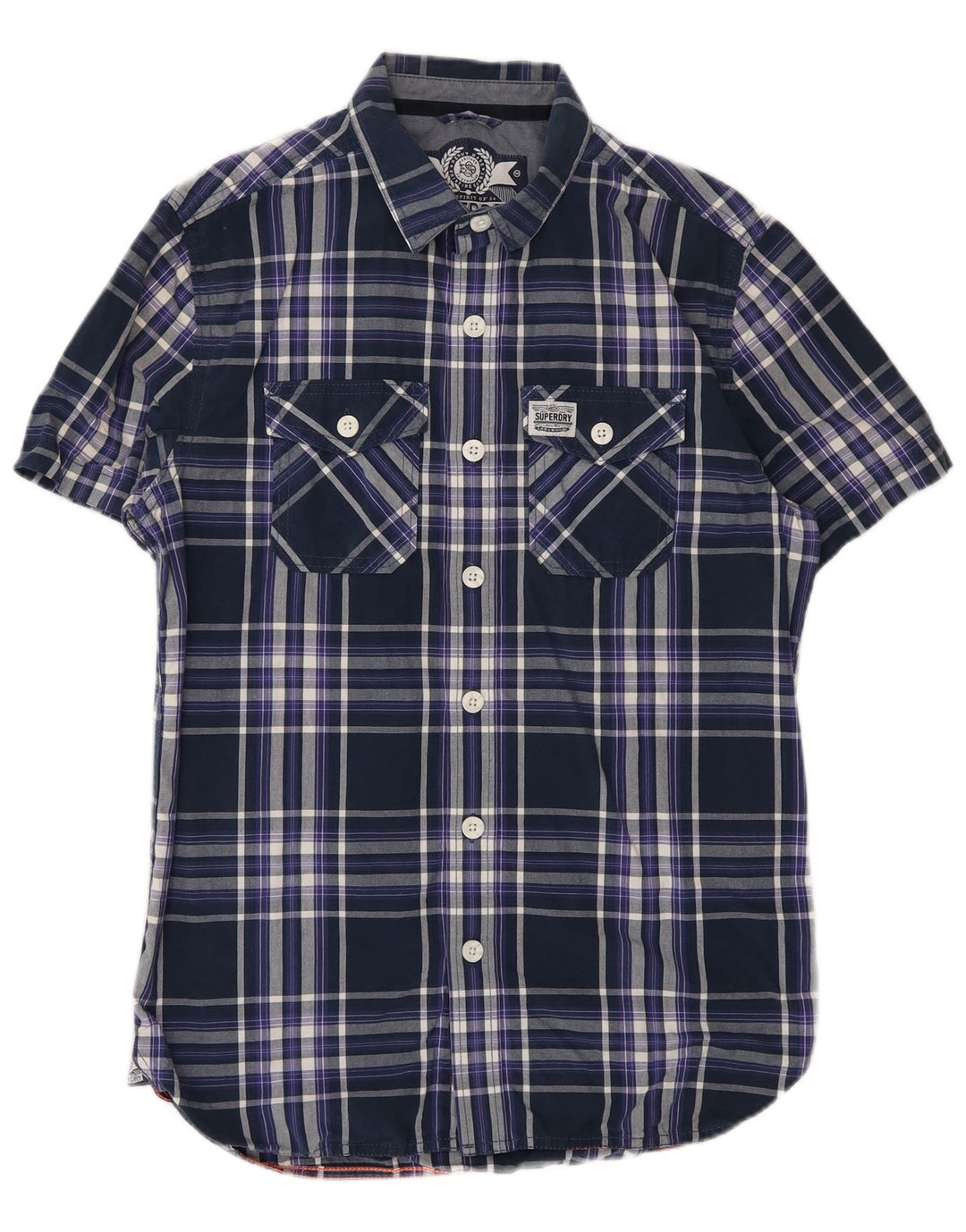 Superdry Herren-Kurzarmhemd aus Baumwolle in mittlerem Marineblau mit Karomuster