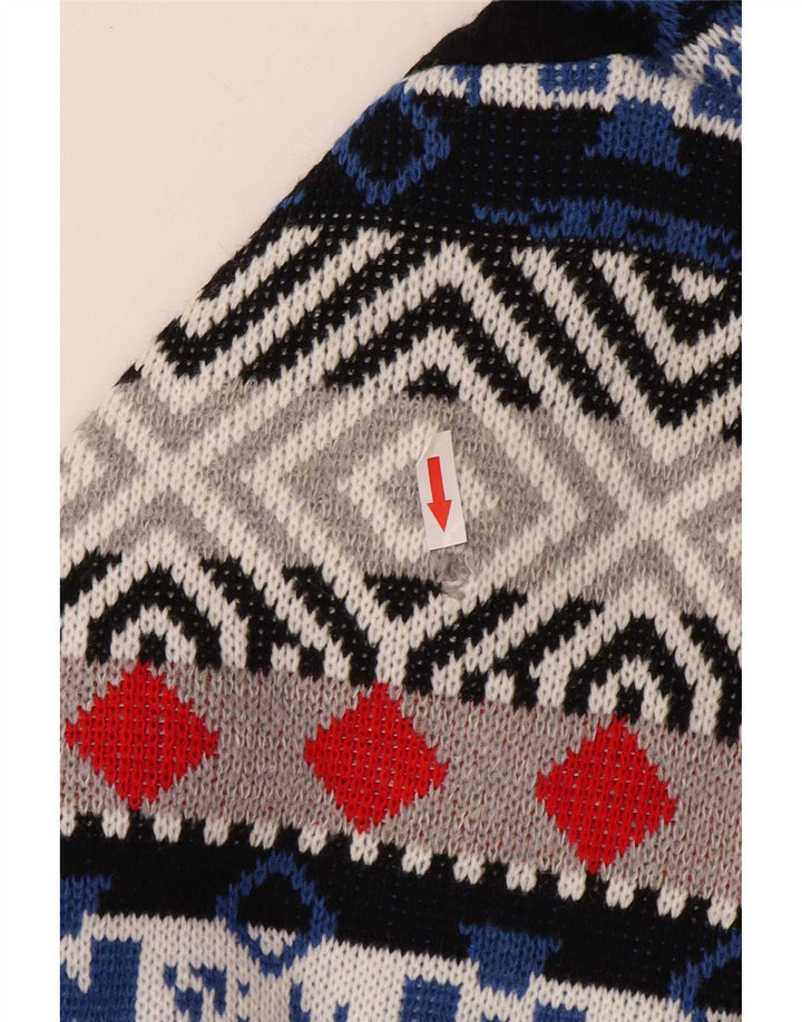 Vintage Herren-Pullover mit Rundhalsausschnitt, große, mehrfarbige, geometrische Wolle