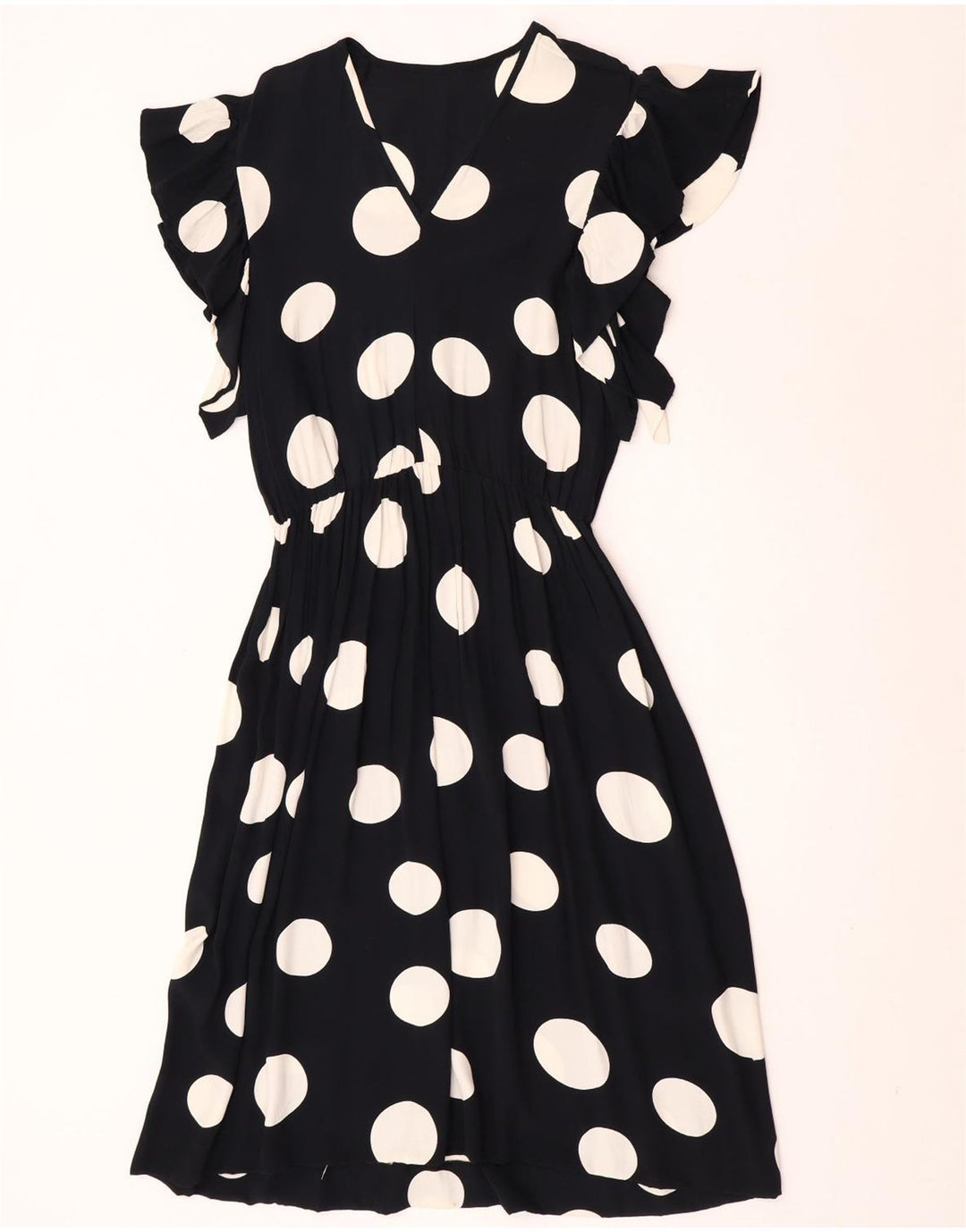 Vintage Damen A-Linie Kleid UK 12 Medium Schwarz Polka Dot