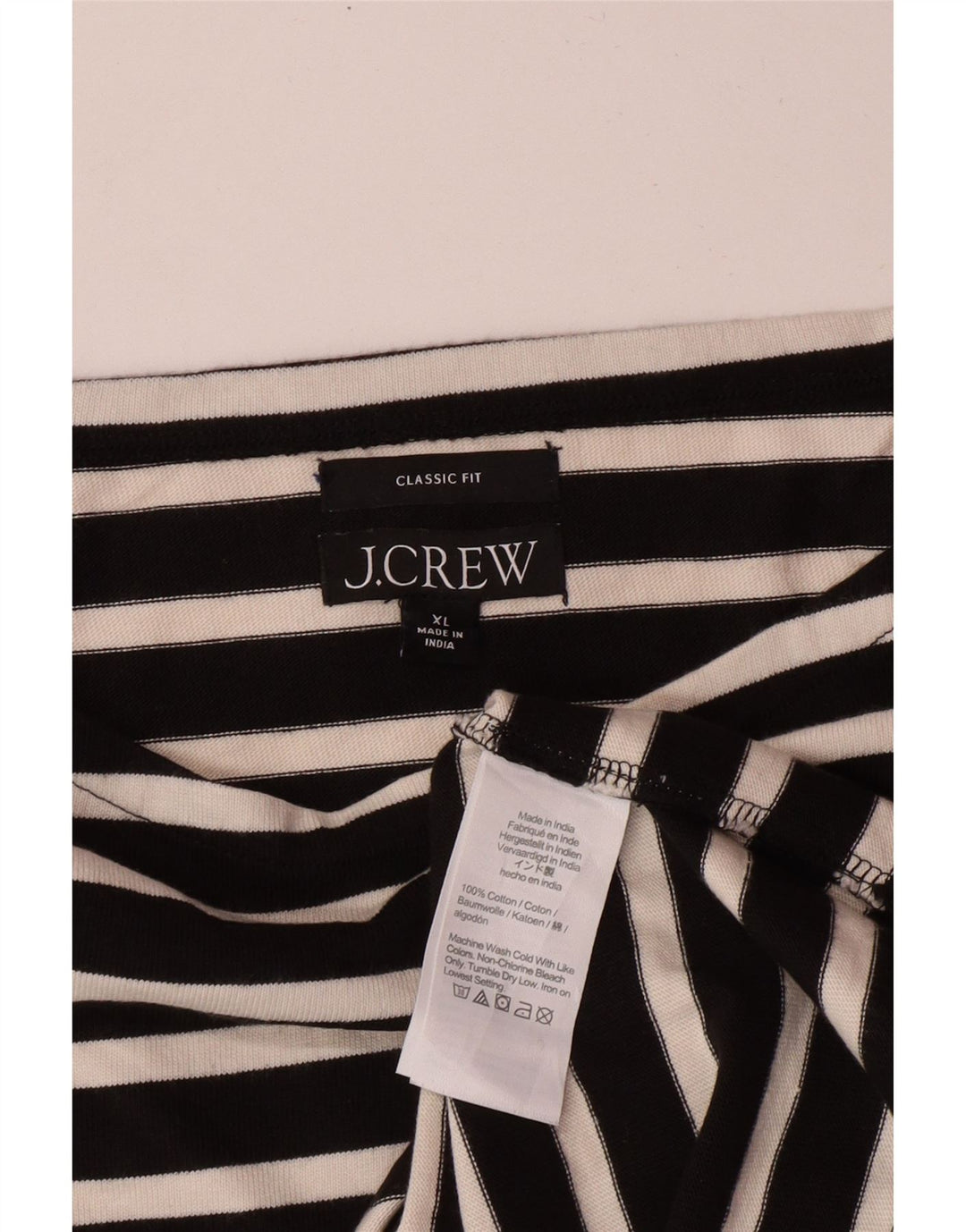J. CREW Damen-Oberteil mit klassischer Passform, 3/4-Ärmel, UK 18, XL, schwarz gestreift, Baumwolle