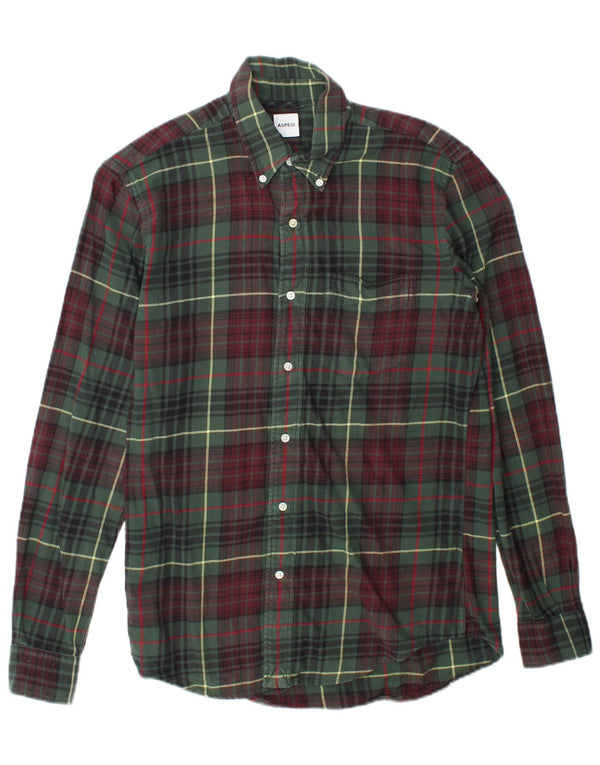 Aspesi Mens Flannel Shirt Small Green Check Cotton