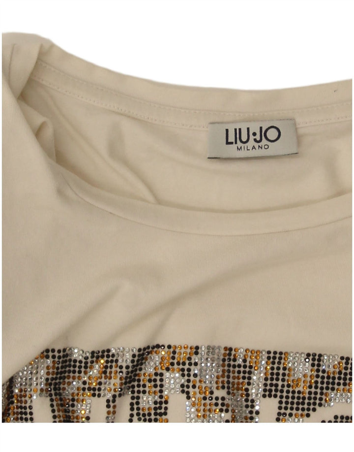 Liu Jo Damen Grafik-T-Shirt Top UK 10 Small Weiß