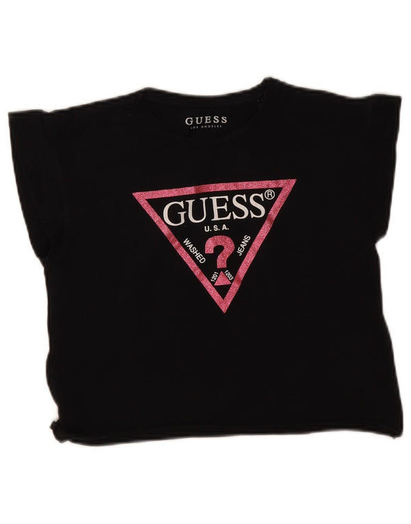Guess Damen Crop Graphic T-Shirt Top UK 12 Mittelschwarze Baumwolle