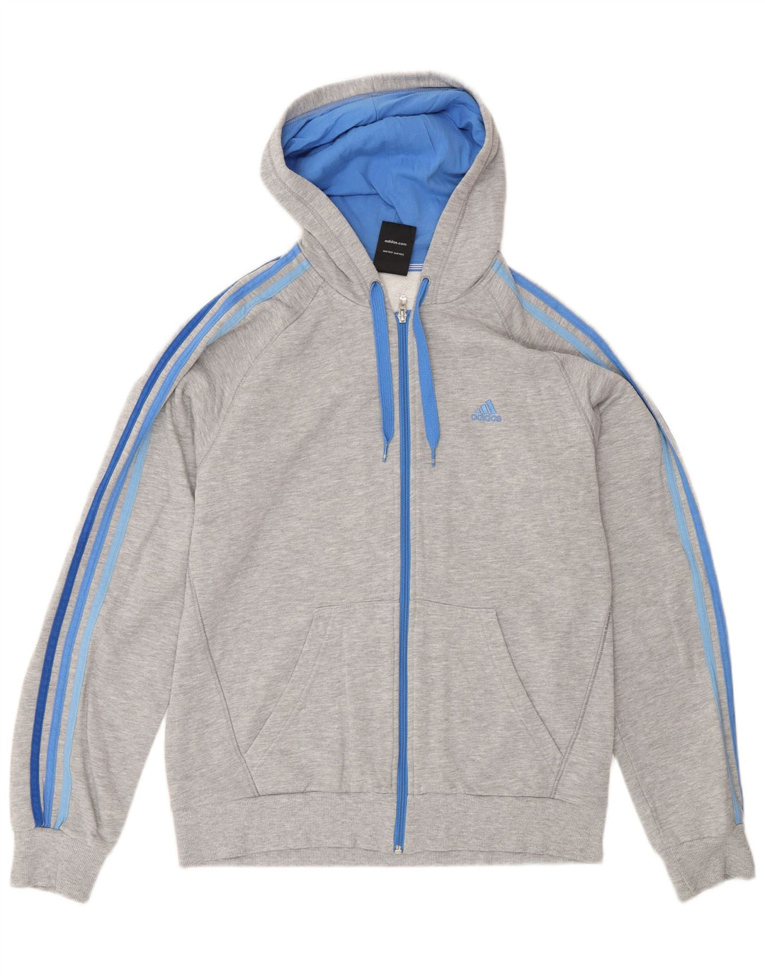 Adidas Herren-Kapuzenpullover mit Reißverschluss, mittelgraue Baumwolle
