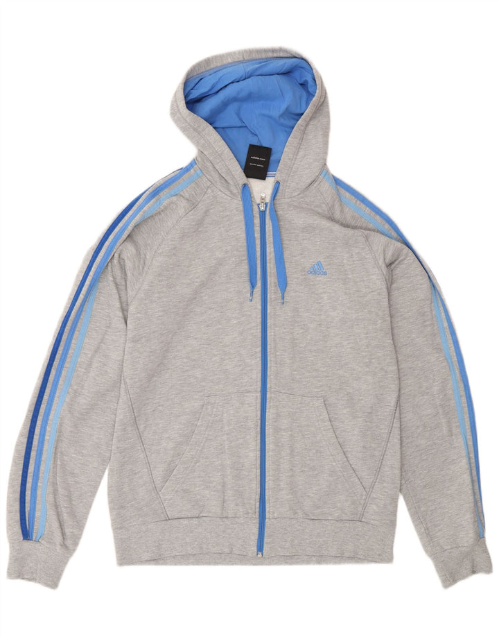 Adidas Herren-Kapuzenpullover mit Reißverschluss, mittelgraue Baumwolle