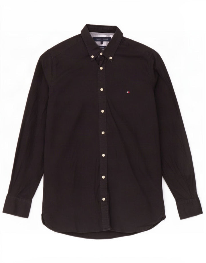 Tommy Hilfiger Herren-Stretchhemd aus mittelschwarzer Baumwolle