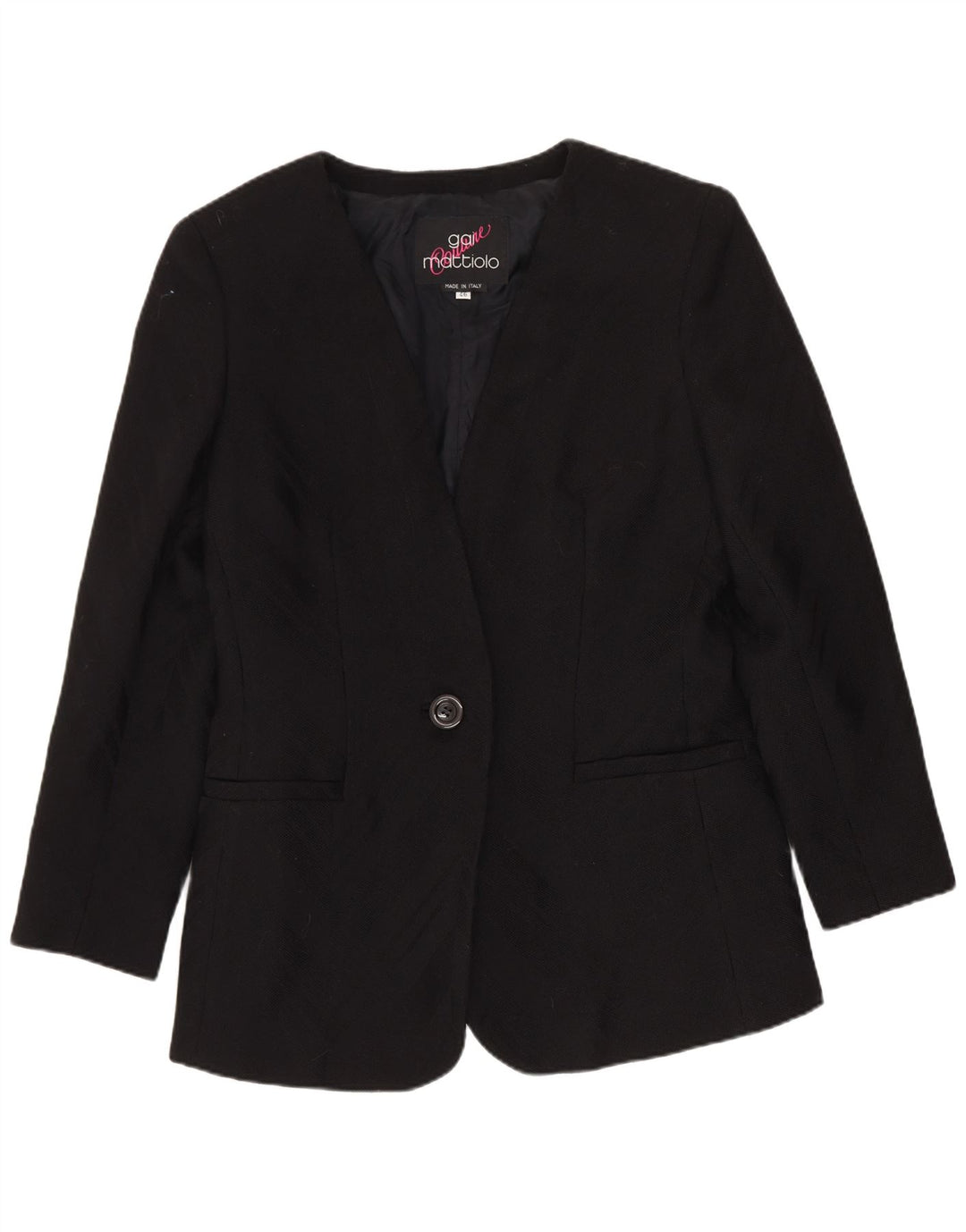 Gai Mattiolo Damen 1-Knopf-Blazerjacke IT 46 Große schwarze Schurwolle
