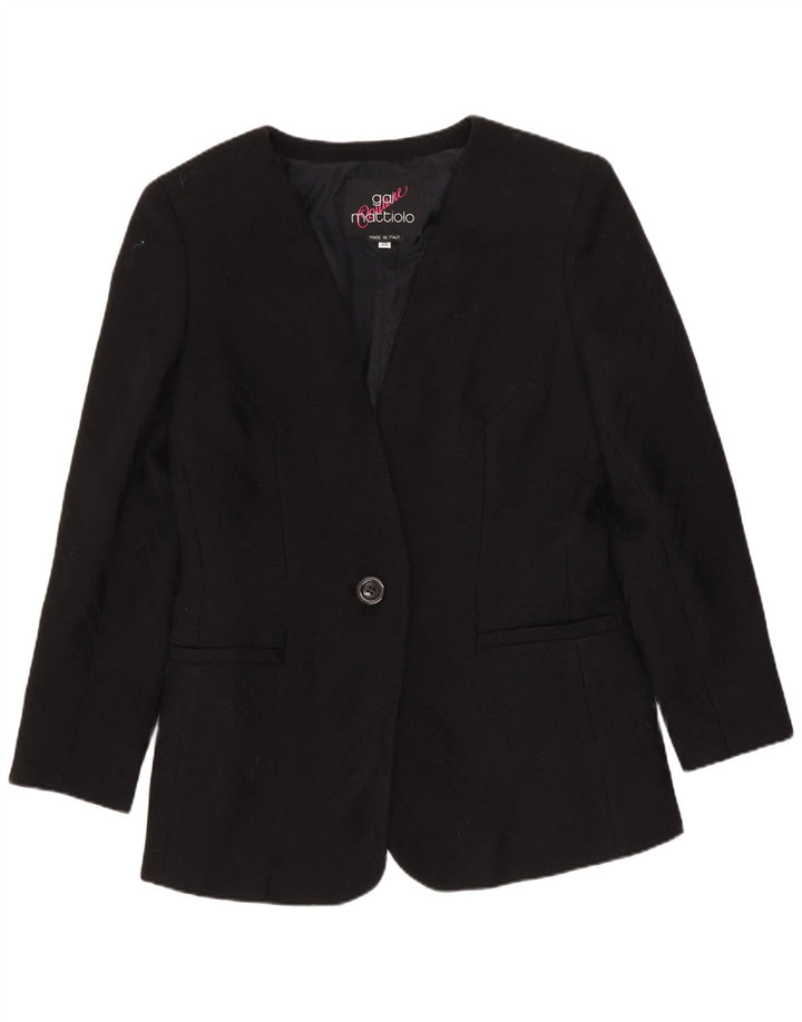 Gai Mattiolo Damen 1-Knopf-Blazerjacke IT 46 Große schwarze Schurwolle