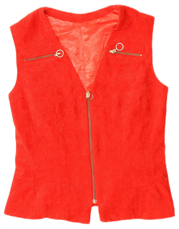VINTAGE Damen Weste UK 14 Mittelrot